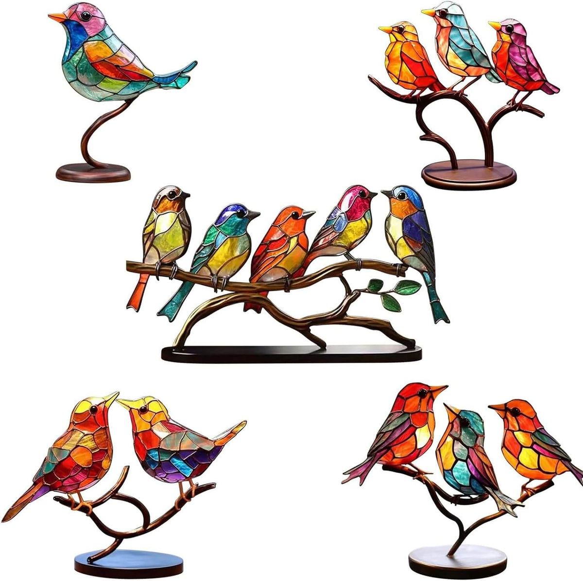 ElegantAviary | Colorful Birds on Branch Desk Ornaments