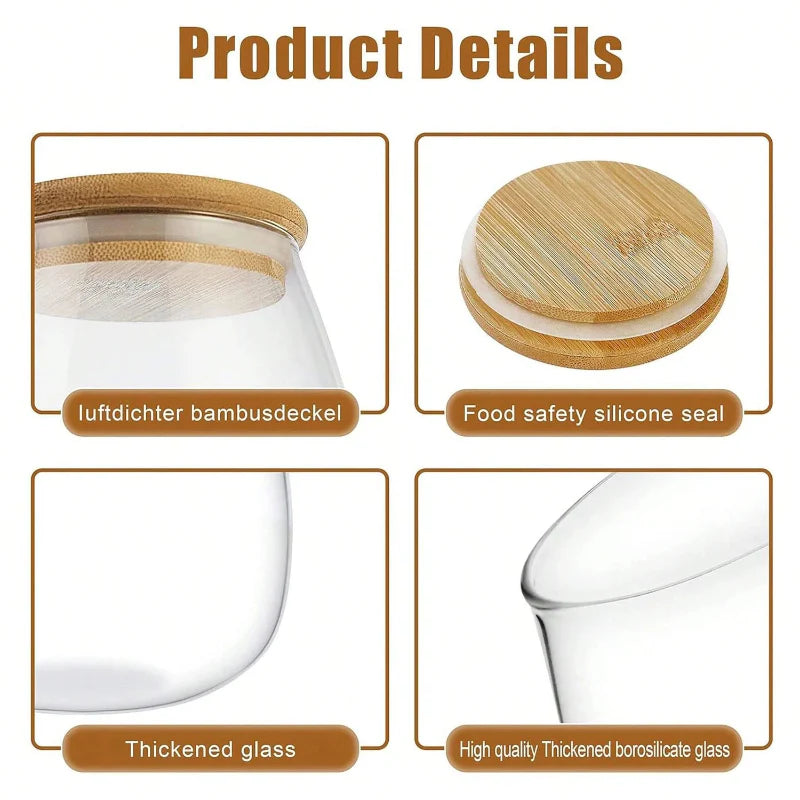 Glass Food Storage Jar with Airtight Wooden Lid and Spoon Container