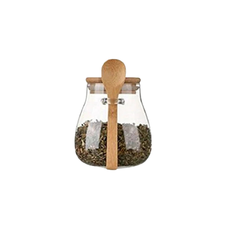 Glass Food Storage Jar with Airtight Wooden Lid and Spoon Container