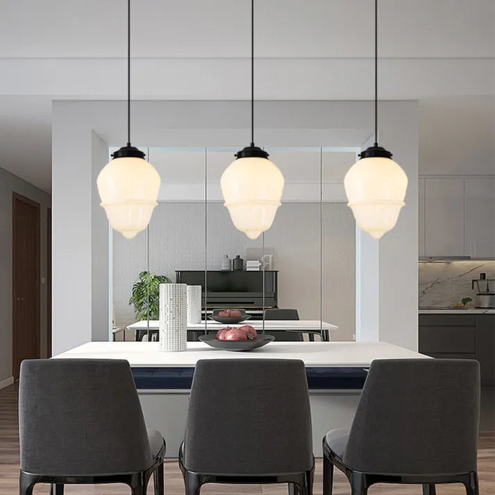 Vintage Geometric Hanging Lamp made of Matte Glass – Retro Pendant Light for Dining Room
