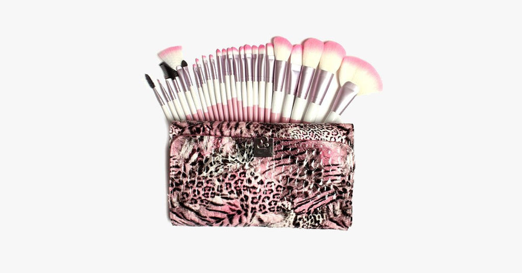 24-piece Pink Leopard Brush Set