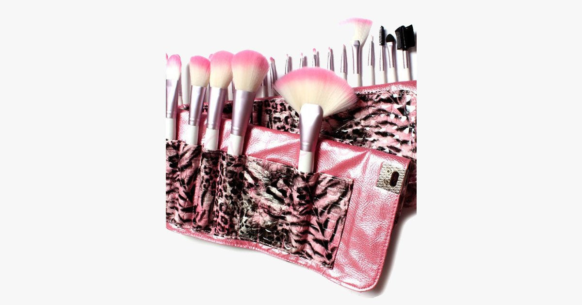 24-piece Pink Leopard Brush Set