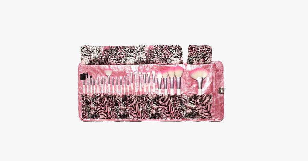 24-piece Pink Leopard Brush Set