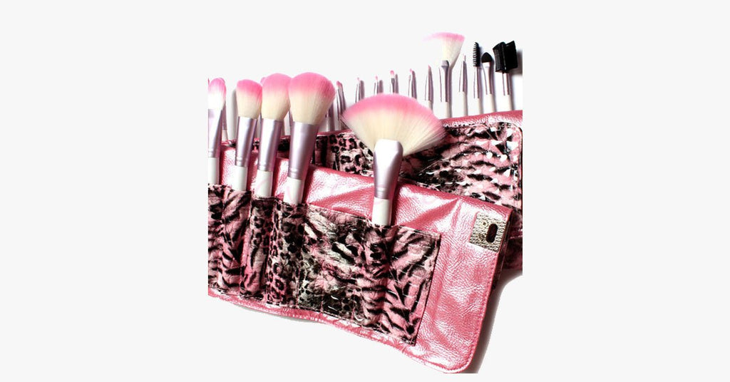 24-piece Pink Leopard Brush Set