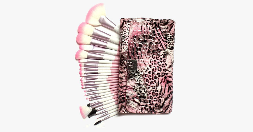 24-piece Pink Leopard Brush Set