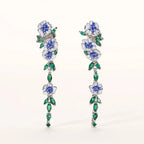 Glossy Blue Floral Dangling Earrings