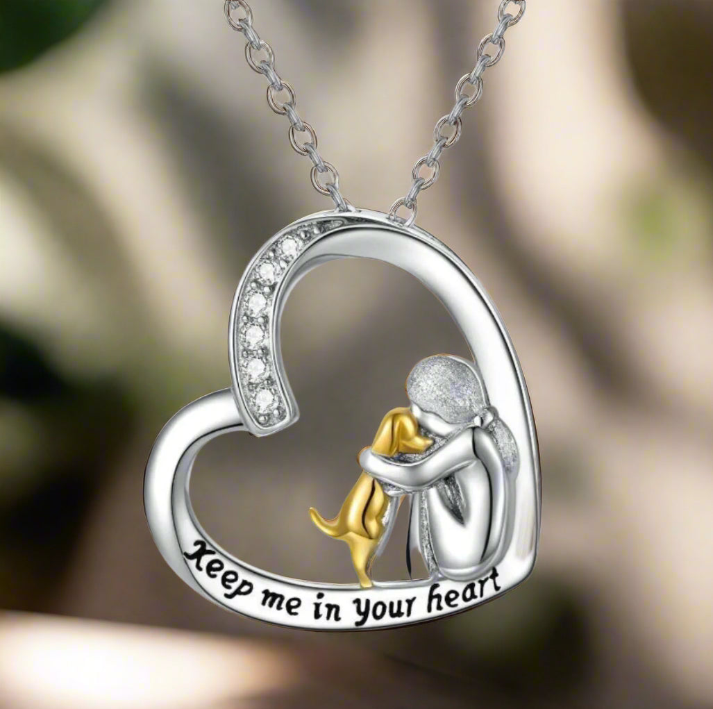 SilverHeart | Silver Necklace with Heart Dog and Zirconia Stone