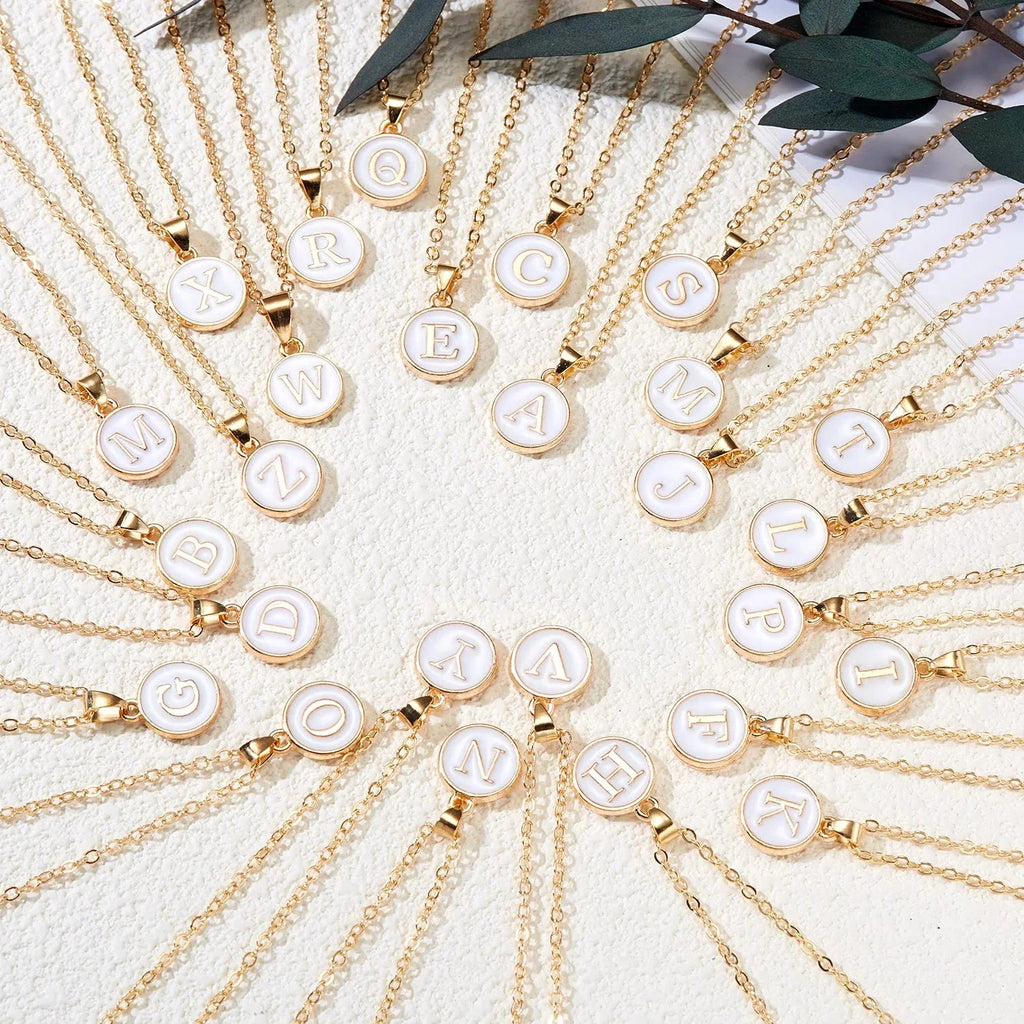 Gold Accented Circle Letter Initial Necklace