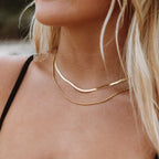 Women’s Layered Necklace | Gold Herringbone Choker & Rope Chain | Waterproof