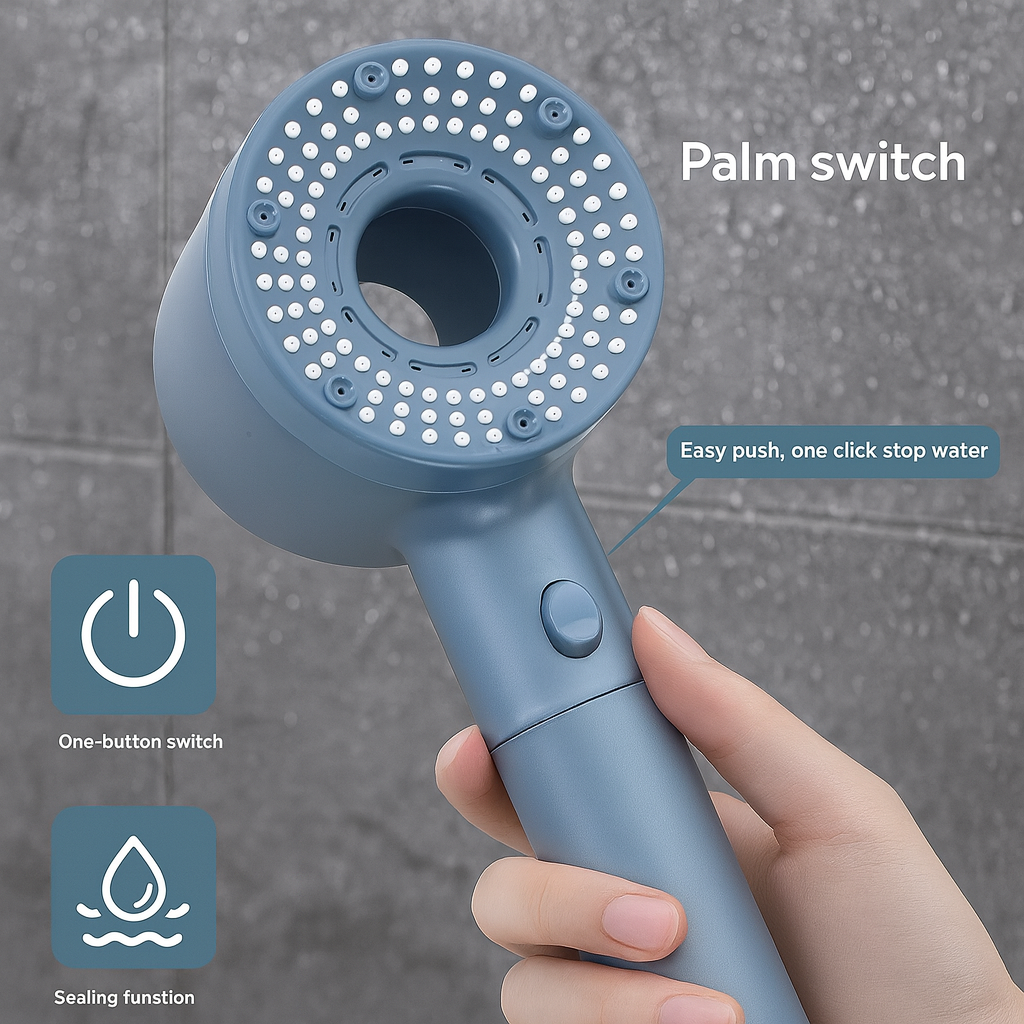 Handheld High-Pressure Showerhead with 5 Spray Modes and One-Button Water Stop