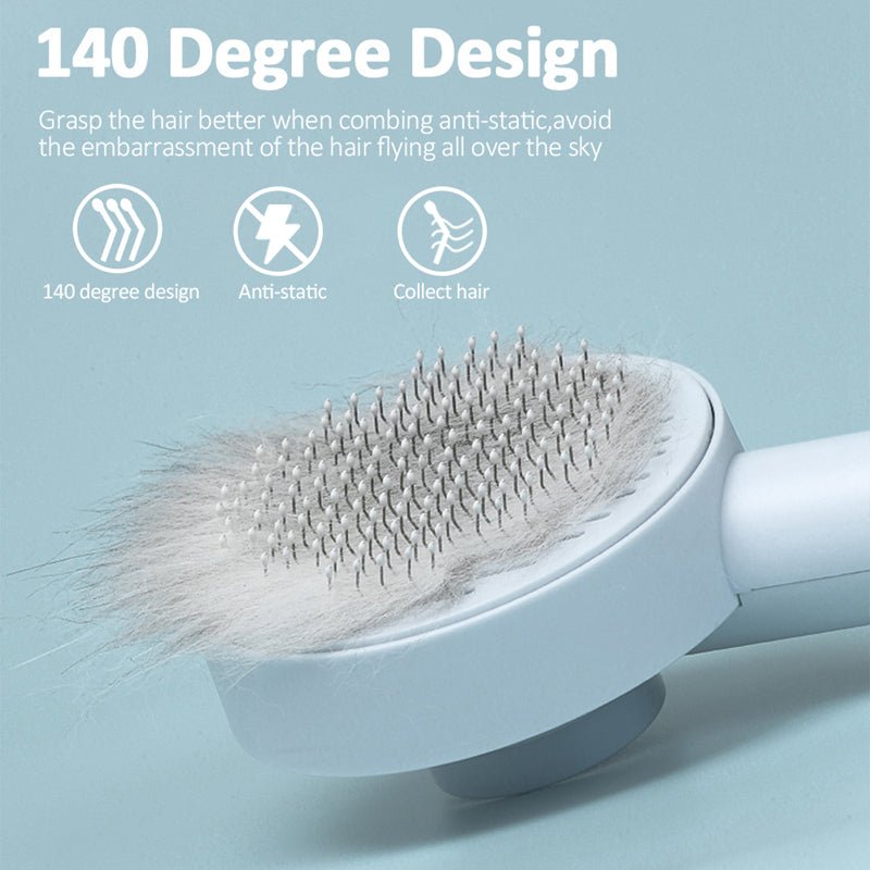 GROOMCLICK – Self-Cleaning Cat Brush for Gentle Grooming & Less Shedding