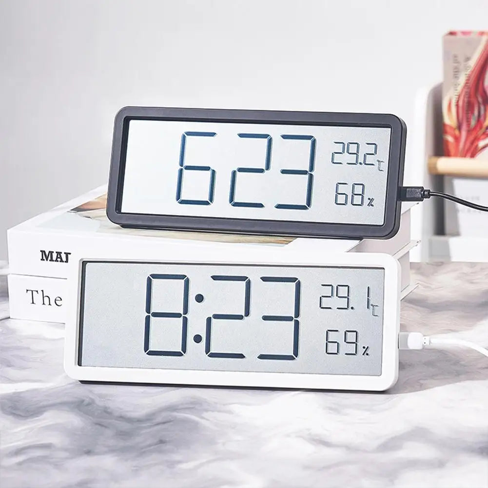 Modern LED Wall Clock with Large Display and Thermometer