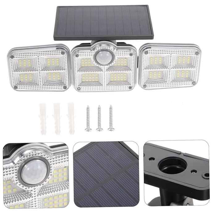 Solar LED Spotlight | Outdoor Motion Sensor | 3-Head Adjustable | 74 LEDs