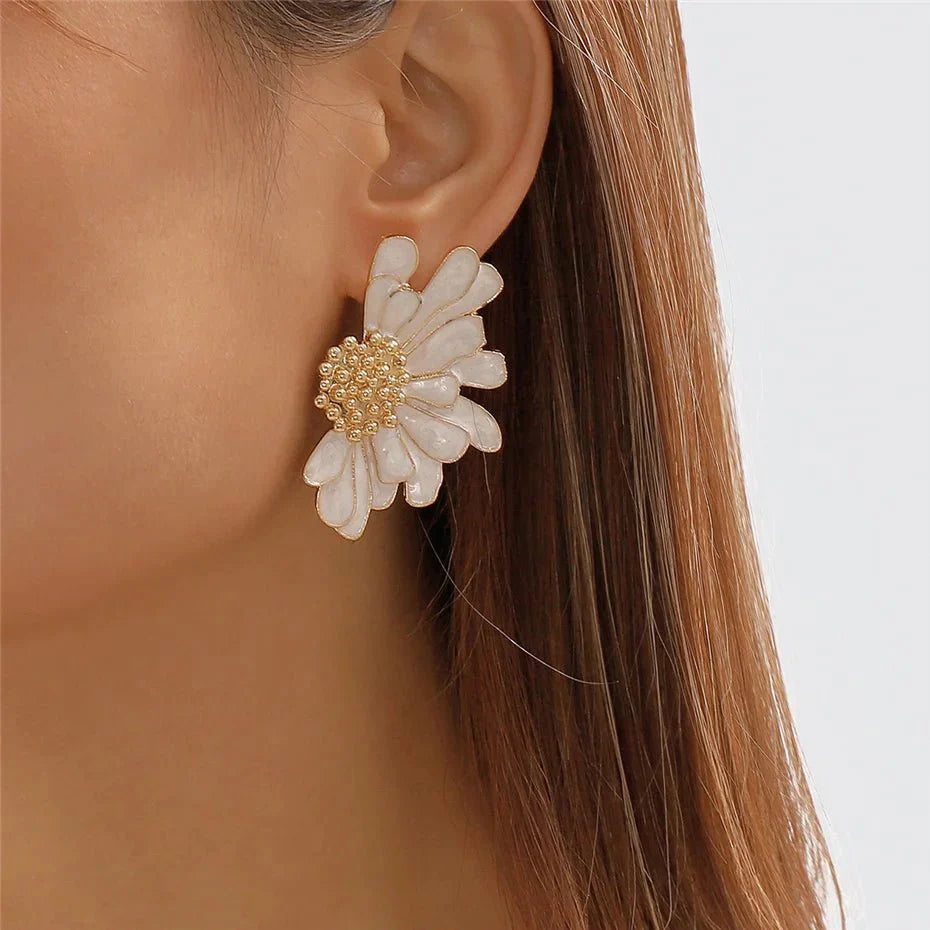 Half Flower Enamel Earrings