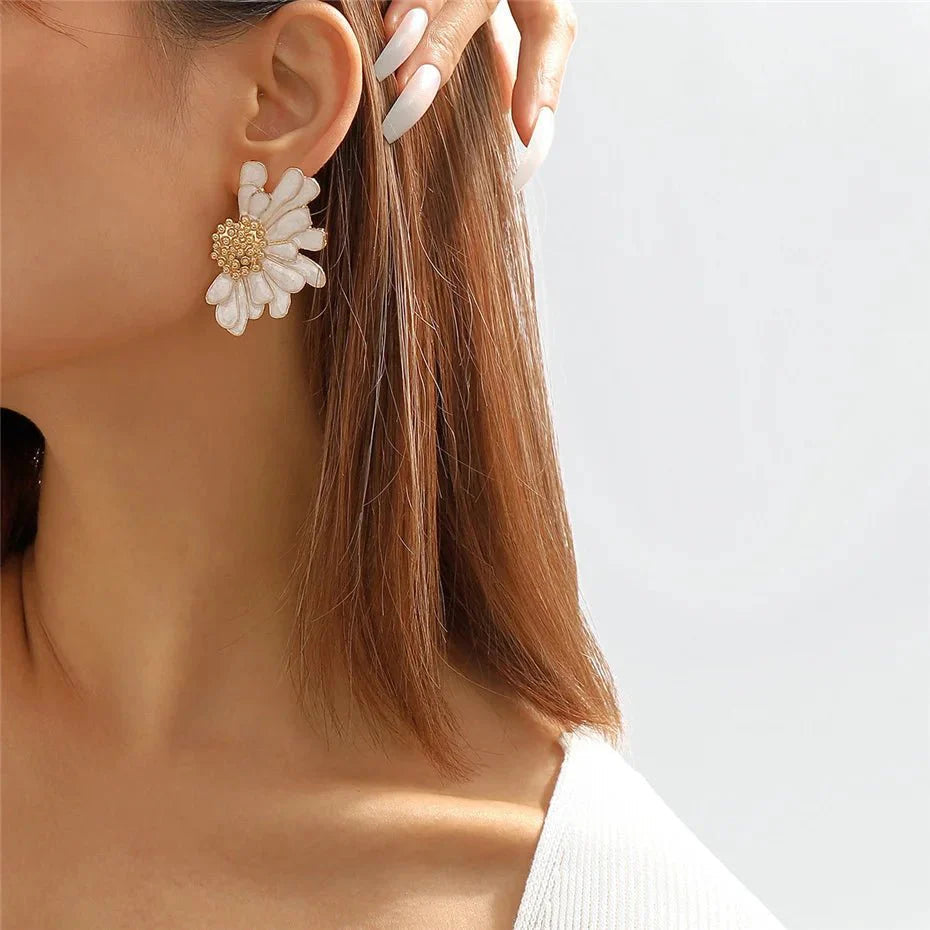 Half Flower Enamel Earrings