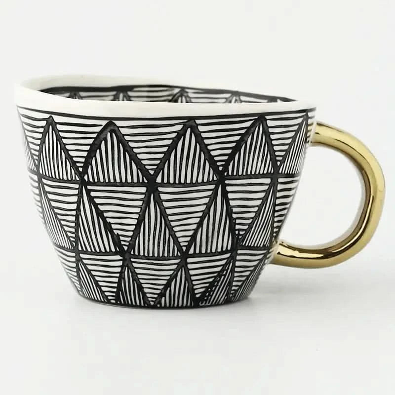 Hand‑Painted Ceramic Mug with Gold Handle