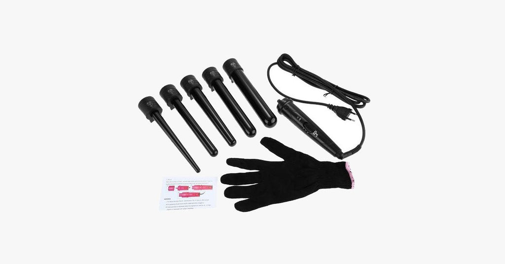 Achieve the salon look with the curling iron set and the heat-resistant glove