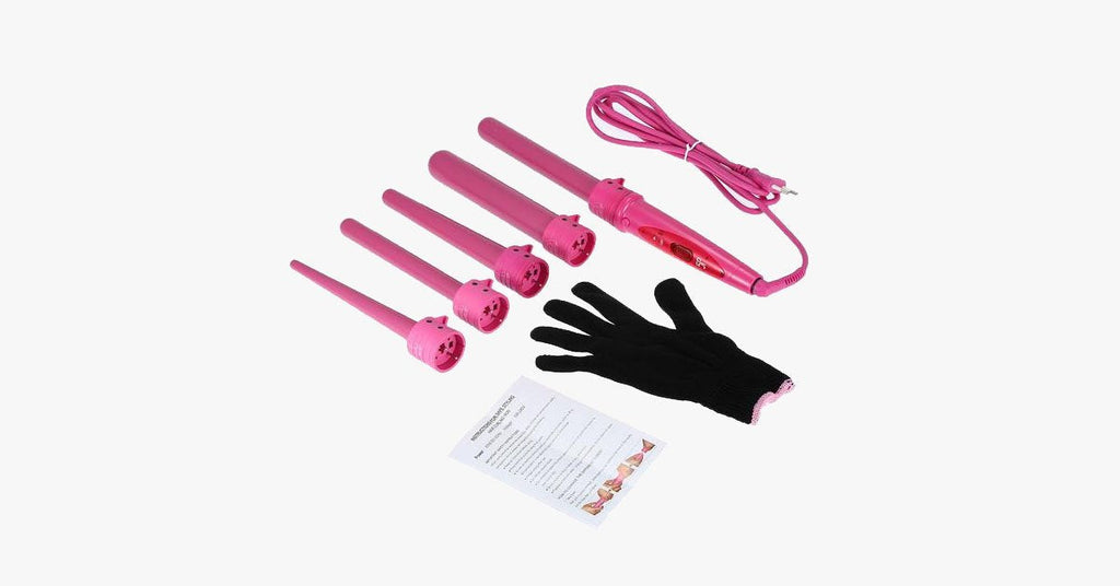 Achieve the salon look with the curling iron set and the heat-resistant glove