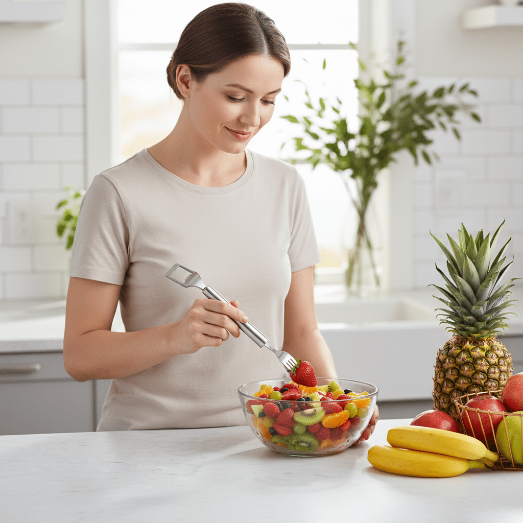 HandyFruit Pro – Dual Blade & Fork for Effortless Fruit Preparation
