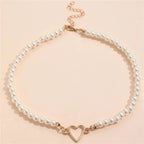 Heart Outline Pearl Choker Necklace