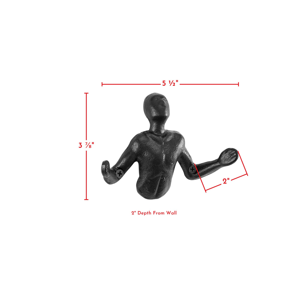 Protruding "Palms Up" Cast Iron Decorative Black Wall Mount Hooks (Set of 2)