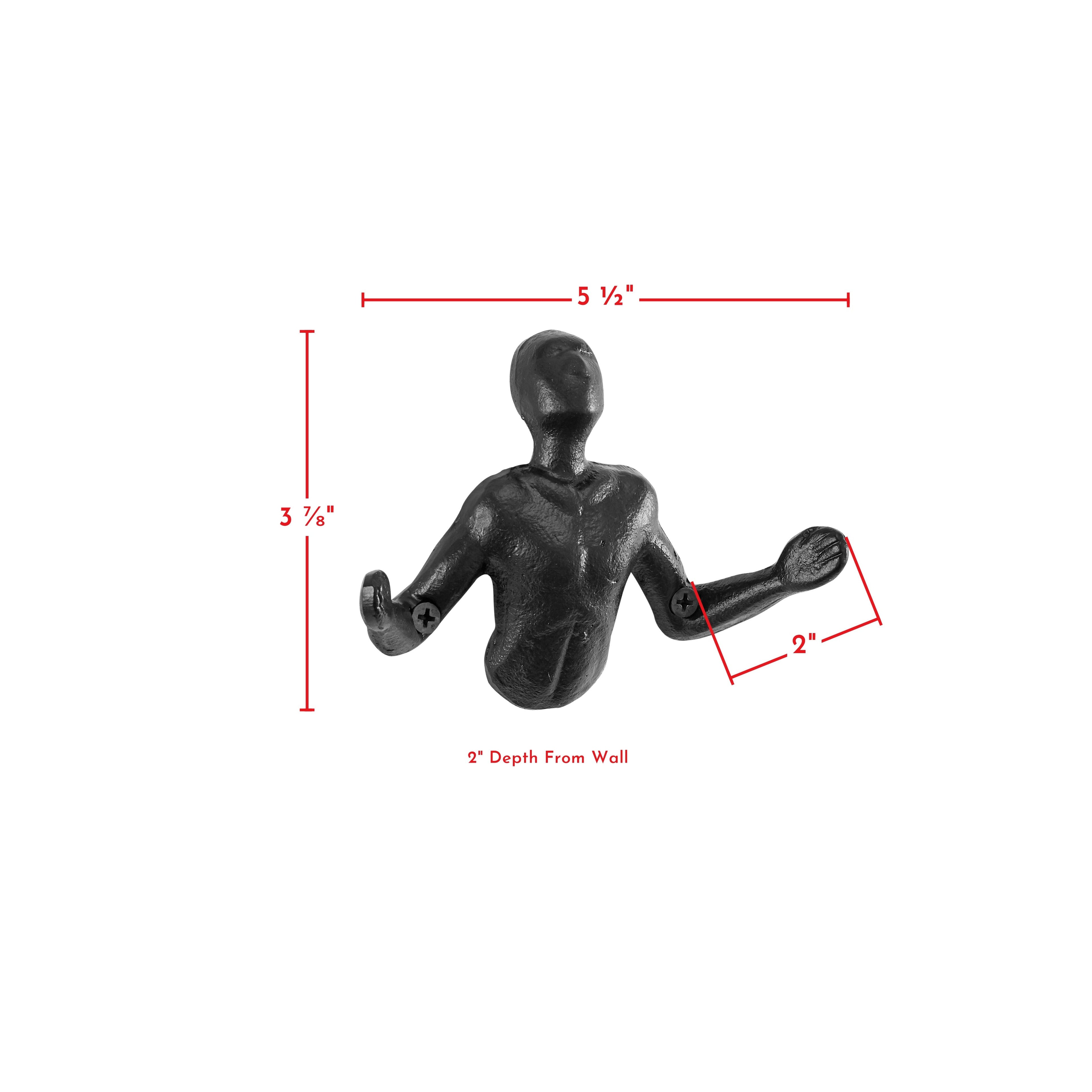 Protruding "Palms Up" Cast Iron Decorative Black Wall Mount Hooks (Set of 2)