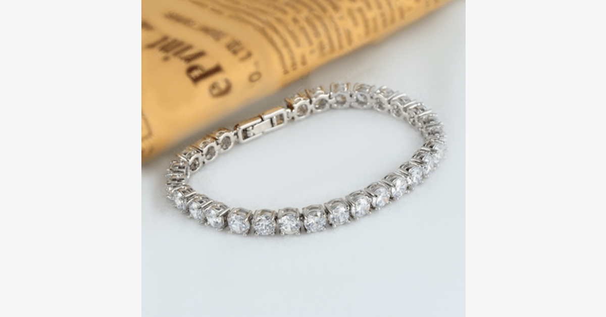 Diamond Eternity Bracelet in Silver Color - Round Cut Diamond Zircon Stones - Let You Look Stunning