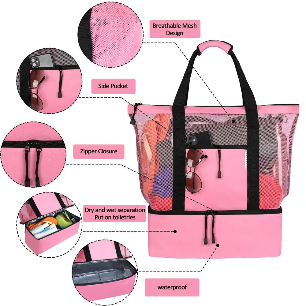 High-Capacity Picnic and Beach Bag – Waterproof, Double-Layer Mesh Design for Outdoor Adventures