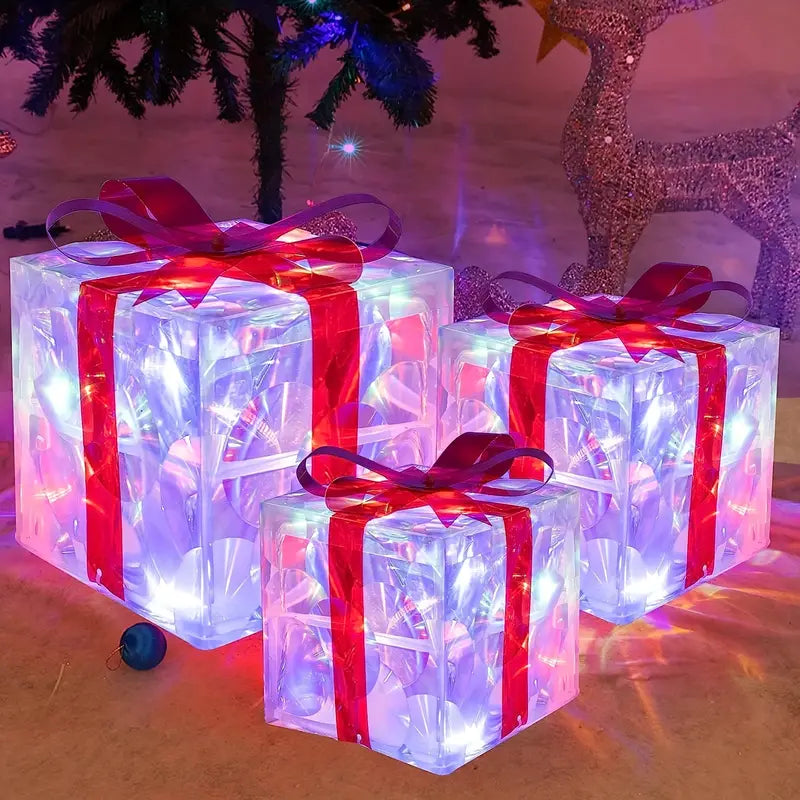 Set of 3 LED Christmas Gift Boxes for Indoor and Outdoor Use