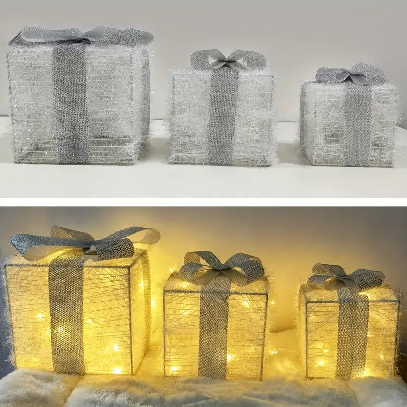 Set of 3 LED Christmas Gift Box Decorations