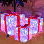 Lighted Christmas Gift Box Set of 3 with Warm White LEDs for Indoor and Outdoor Decor