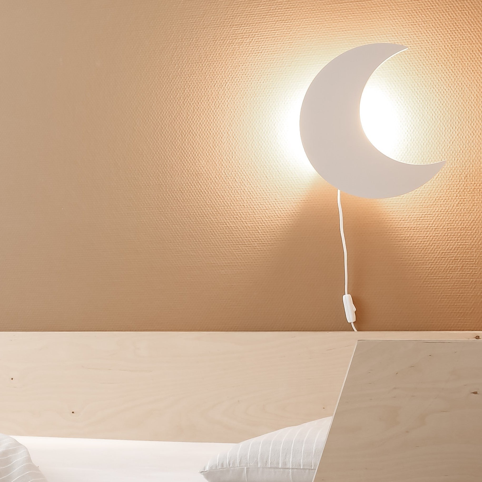 Wooden Moon-Shaped Night Light for Kids