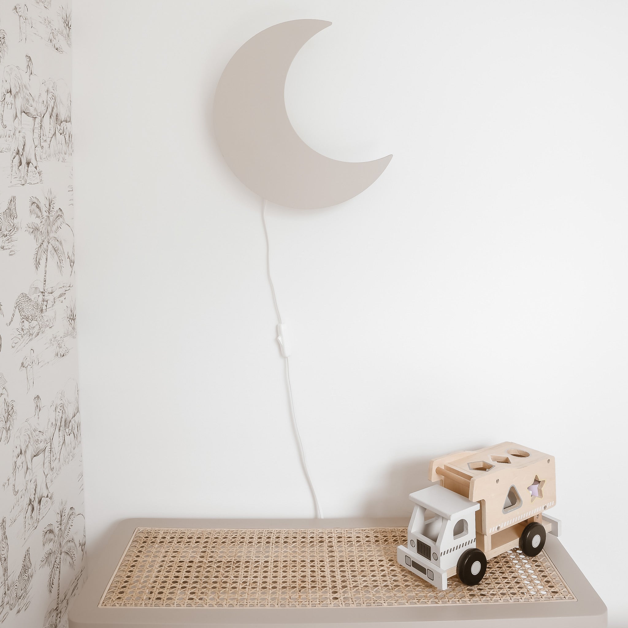 Wooden Moon-Shaped Night Light for Kids