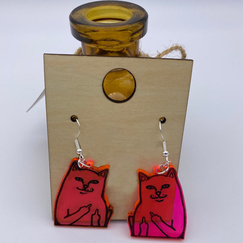 Fun Cat Earrings with Middle Finger