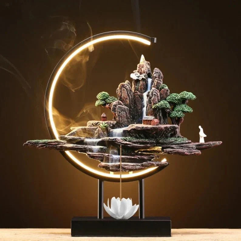 Incense lamp with Misty Mountain Landscape