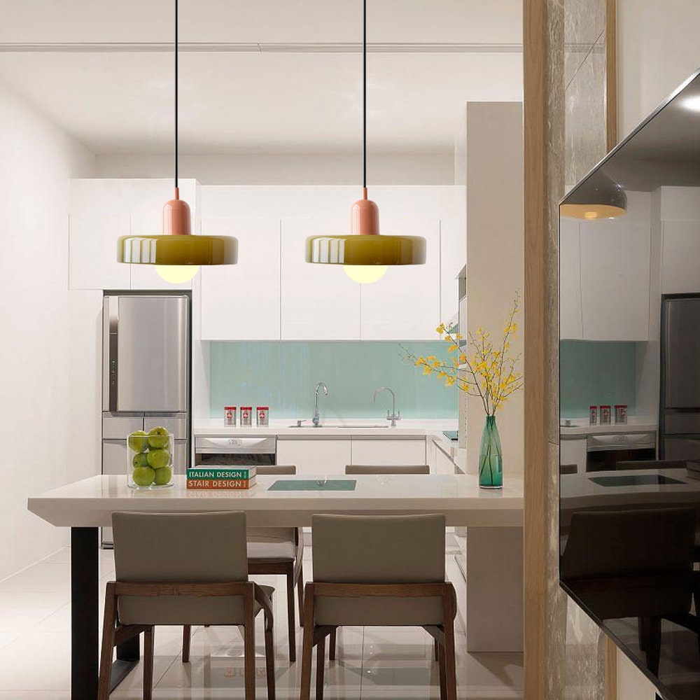 Coloured Glass Pendant Light – Elegant Bauhaus-Style Hanging Lamp for Living Room & Dining Area