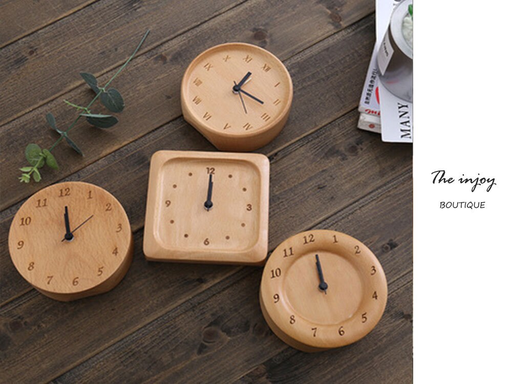 Beech Wood Alarm Clock Small, No Screen Minimalist Desk Clock, Nightstand Clock, Gift for Him