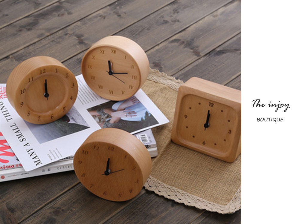 Beech Wood Alarm Clock Small, No Screen Minimalist Desk Clock, Nightstand Clock, Gift for Him