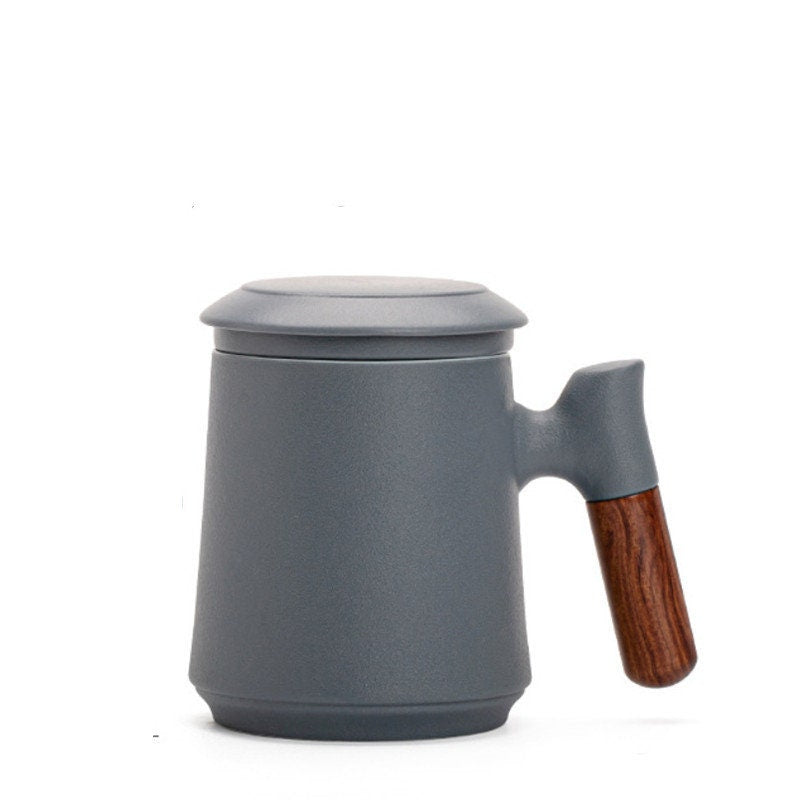 Japanese Ceramic Tea Mug Set with Tea Strainer and Lid, Handmade