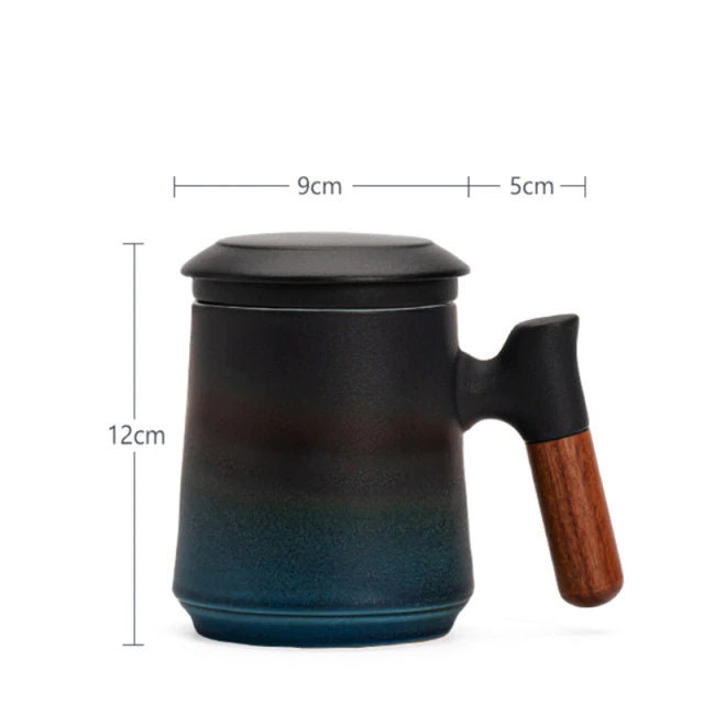 Japanese Ceramic Tea Mug Set with Tea Strainer and Lid, Handmade