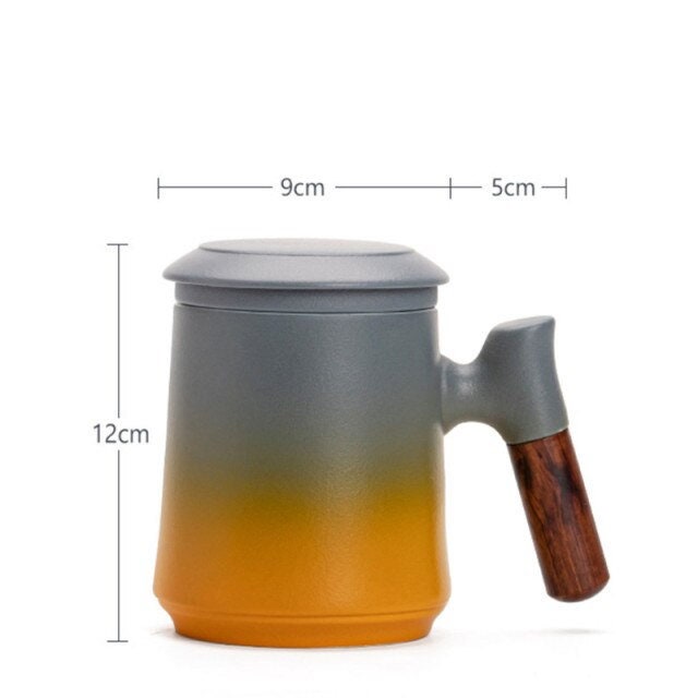 Japanese Ceramic Tea Mug Set with Tea Strainer and Lid, Handmade