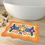 Colorful Flower Bathroom Mat, Orange Flora Soft Bathroom Rug, Woven Bath Mat, Purple Tulip Water-Absorbent Non-Slip Bath Mat
