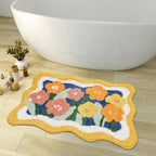 Colorful Flower Bathroom Mat, Orange Flora Soft Bathroom Rug, Woven Bath Mat, Purple Tulip Water-Absorbent Non-Slip Bath Mat