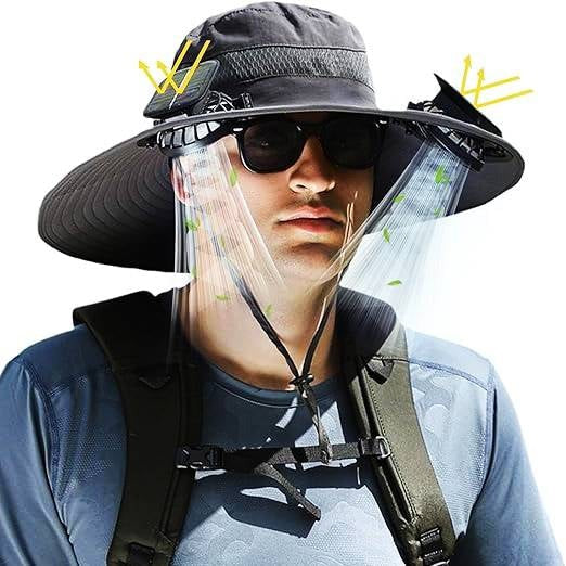 Lightweight Breathable Cooling Sun Hat for Men with Dual Fan & Solar Power