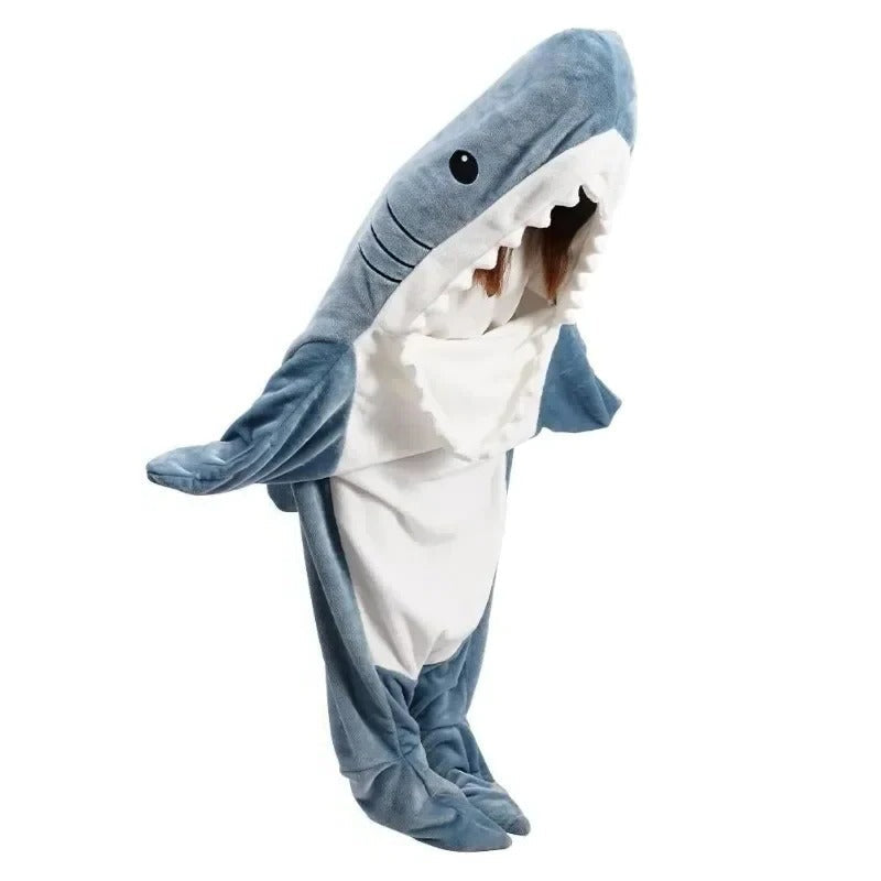 Cozy Shark Hooded Flannel Blanket