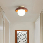 Ceiling lamp with a milk glass shade providing warm lighting in the hallway