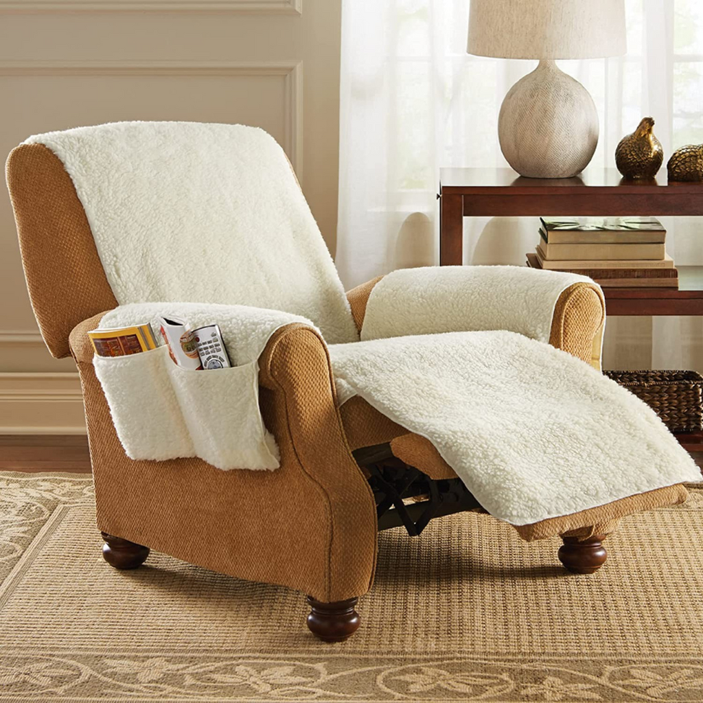 Plush Sofa Cover Side Storage Pockets