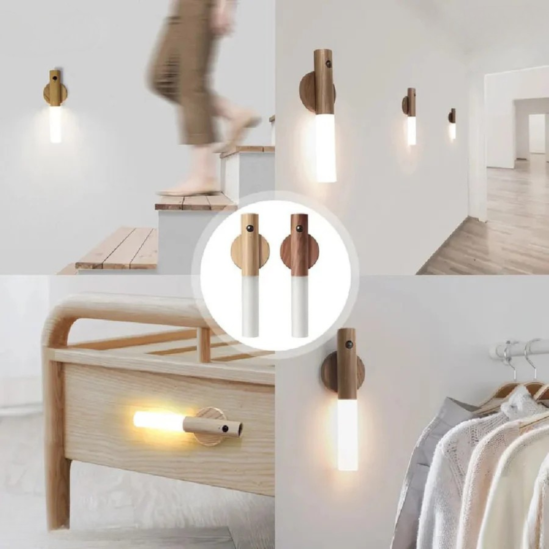 Wall Light Wooden Rechargeable Motion Sensor Lamp