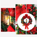 LED Christmas Wreath with Red Bow for Indoor Holiday Decor