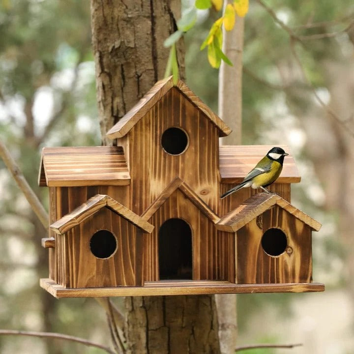 Handcrafted Wooden Birdhouse Tree Birdhouse with 6 Holes